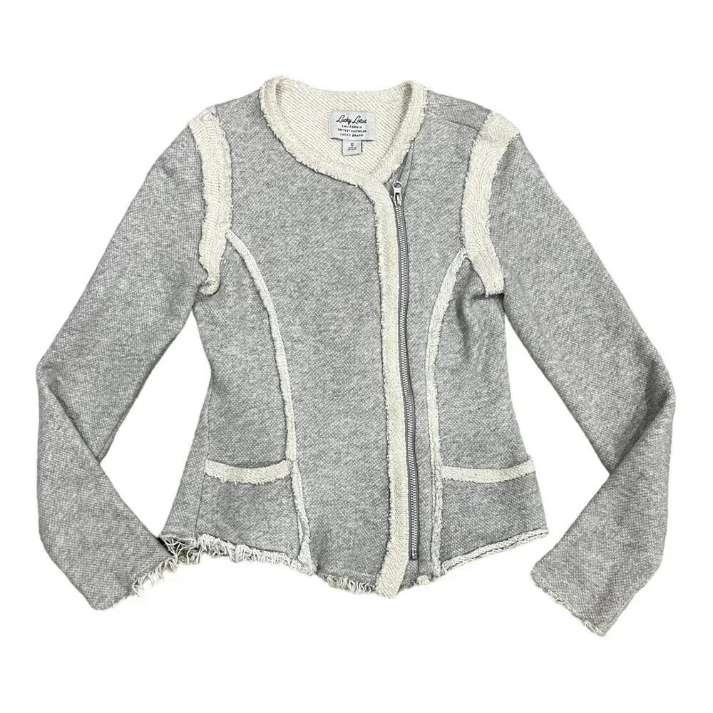 Lucky Lotus by Lucky Brand Gray Raw Hem Knit Jacket S